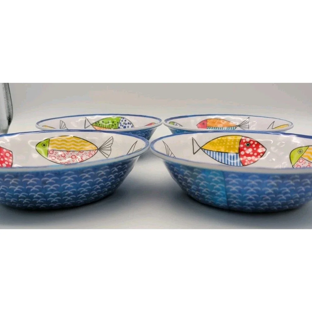 Melamine Bowls Set of 4 Fish  Ocean Coastal Beach Camper RV Tropical Summer